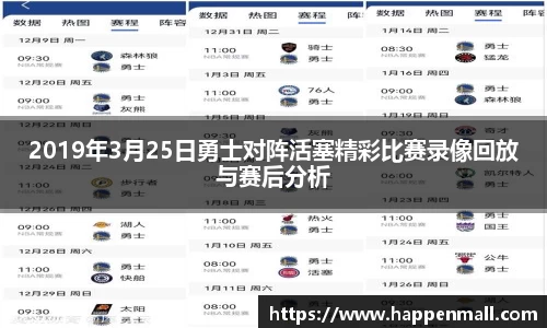 2019年3月25日勇士对阵活塞精彩比赛录像回放与赛后分析